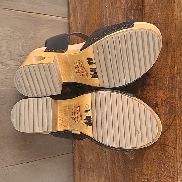 Dansko Clogs Women's sz 36/5.5US Odele Black Tumbled Calf Leather Wood Platforms - Picture 8 of 12